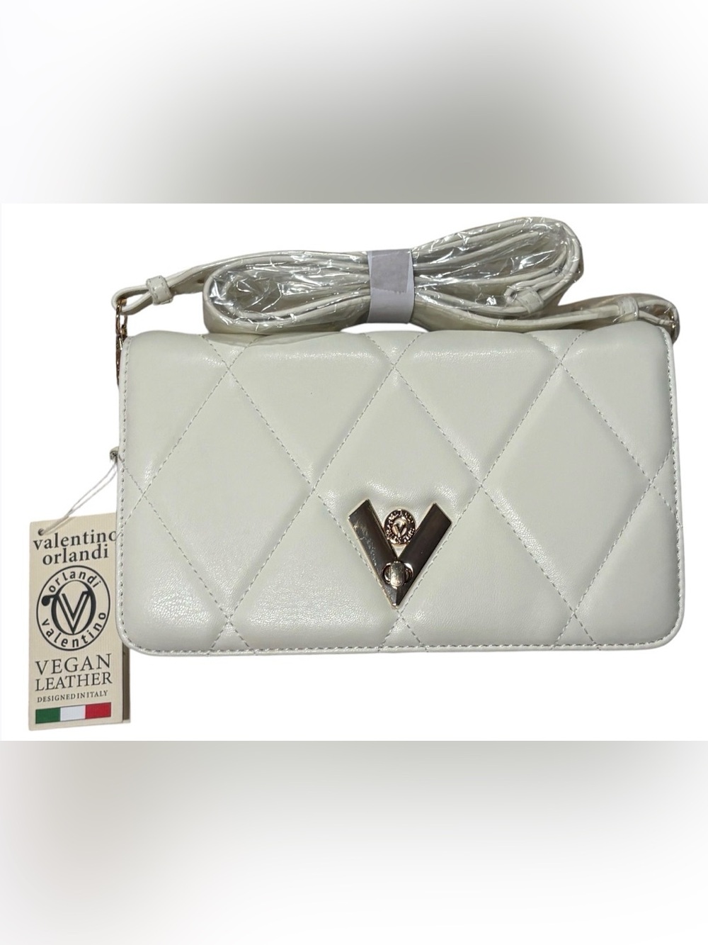Valentino Orlandi White Quilted Crossbody Bag with Gold Hardware - Picture 3 of 10